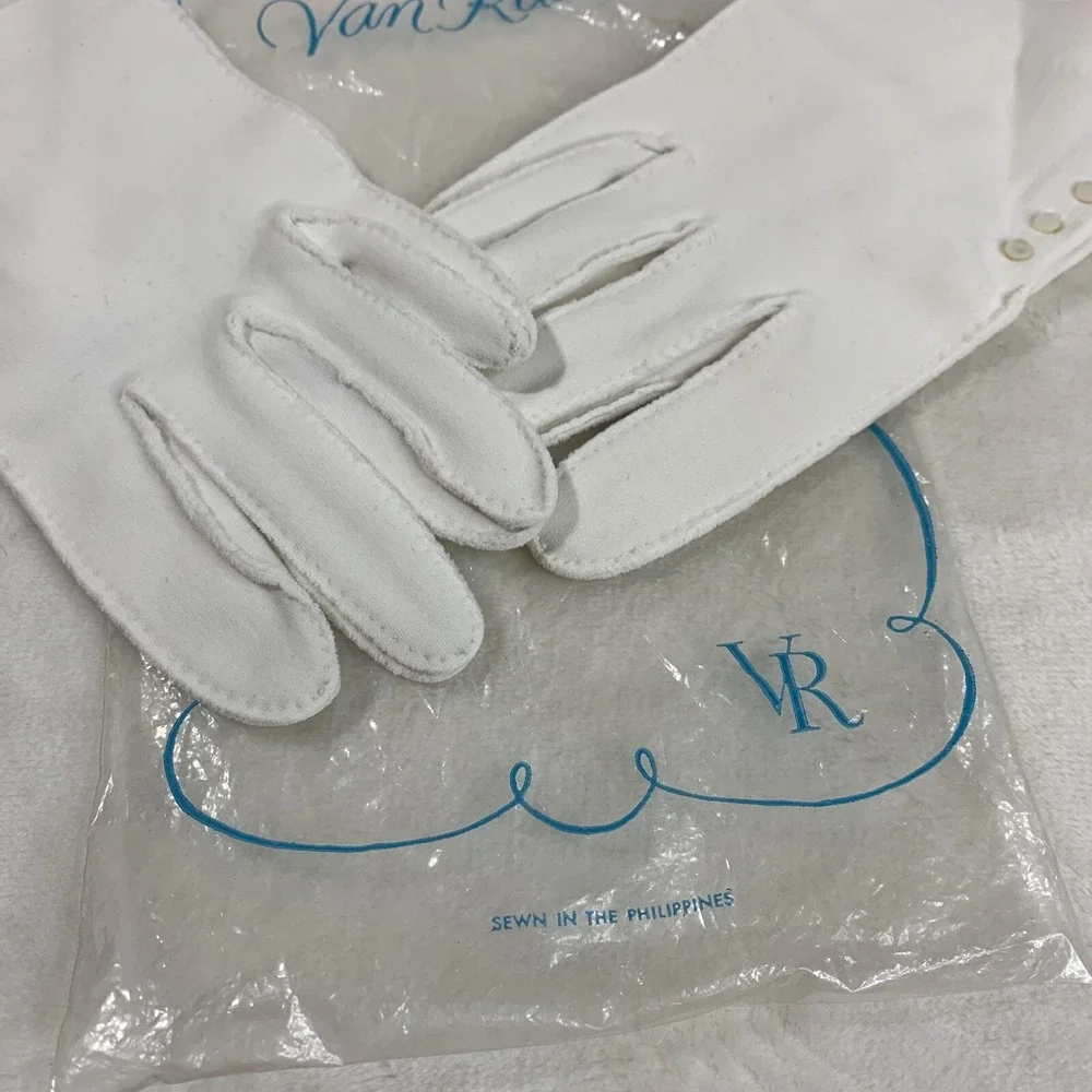 Vintage‎ Women's Van Raalte White Driving Gloves Button Embellished Nylon Formal